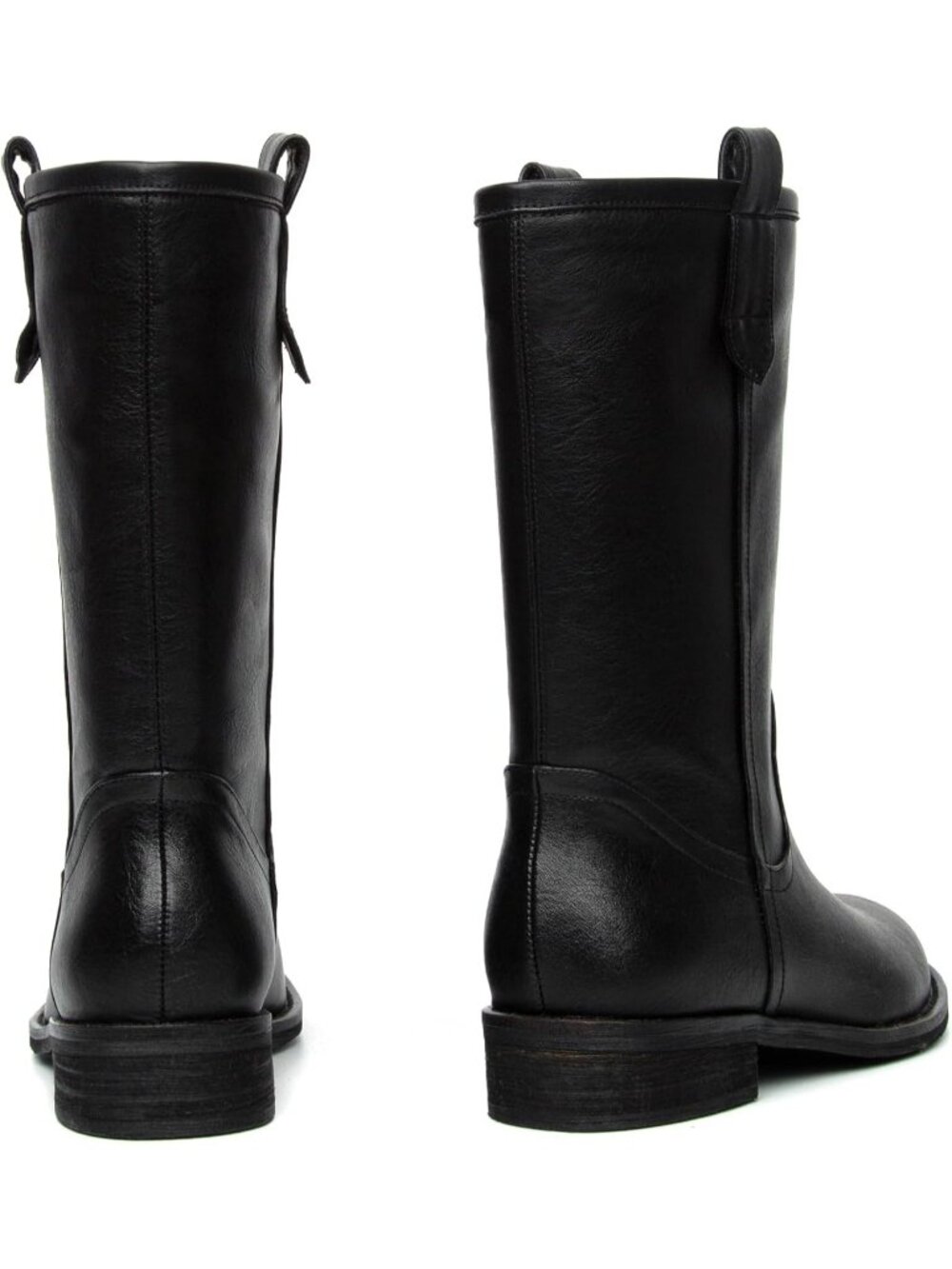 Women's Black Chunky Block Low Heel Round Toe Campus Comfortable Mid Calf Boots - Picture 6 of 6